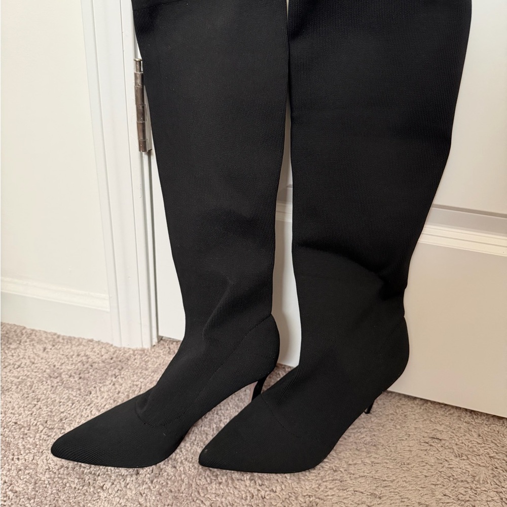 Catherine Malandrino Black Pointed-Toe Over-the-Knee Stiletto Boots